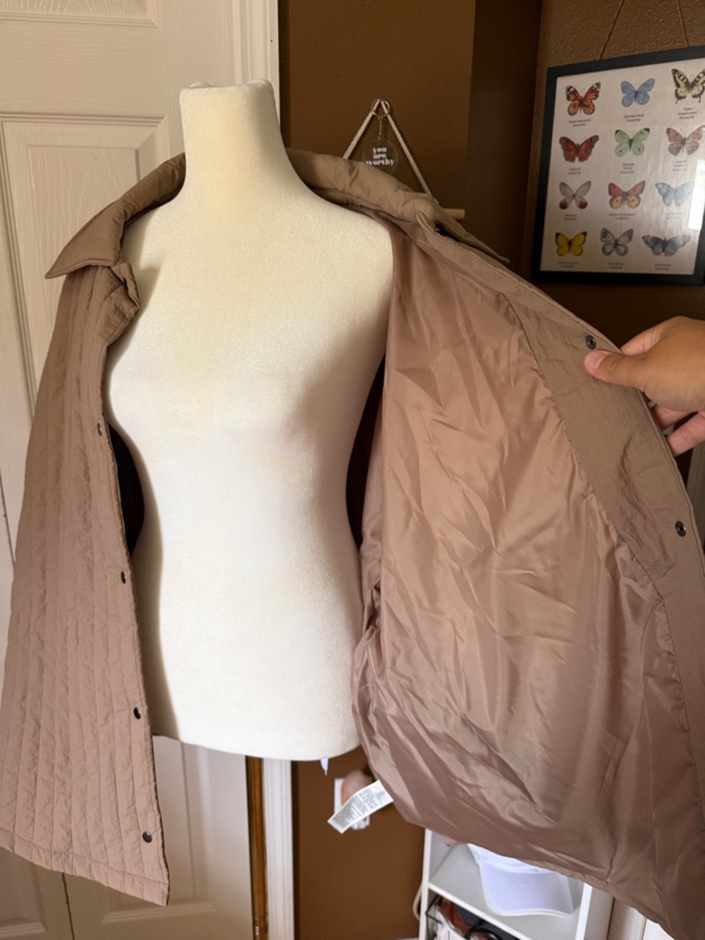NWT Old Navy Quilted Lightweight Puffer Tan Oversized Snap-Front Jacket / XXL - Picture 8 of 10